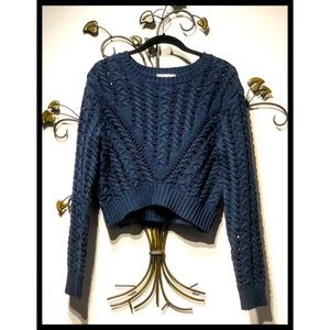 Navy Cable Knit Crop Top Sweater - Jealous Tomato
